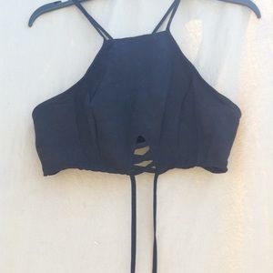 Black suede halter top with ties